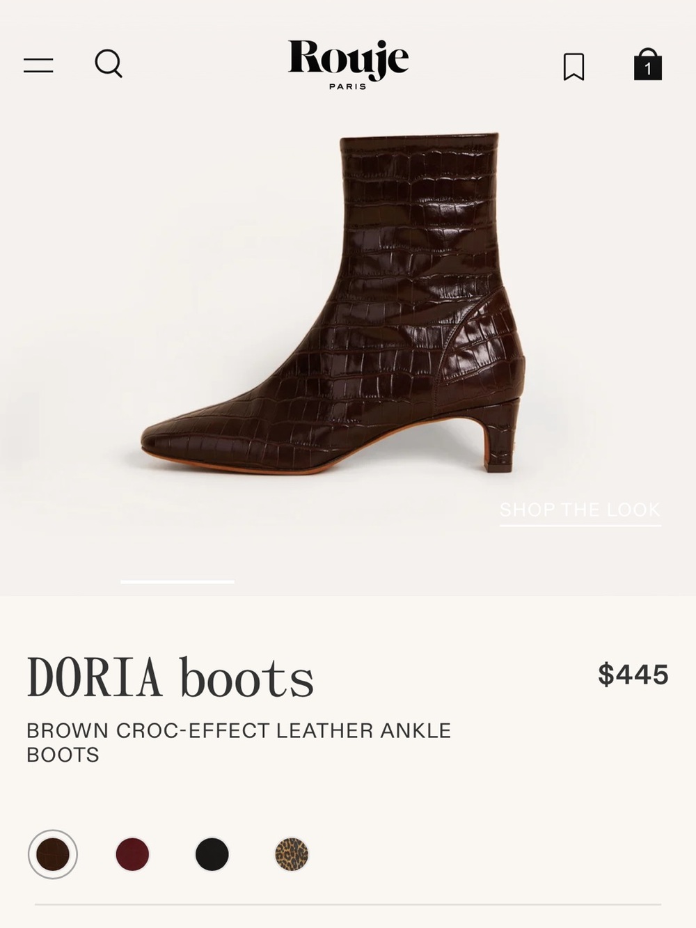 Rouje Paris Doria Boots - Croc-Embossed Brown Leather Ankle Boots 37 - Picture 2 of 8